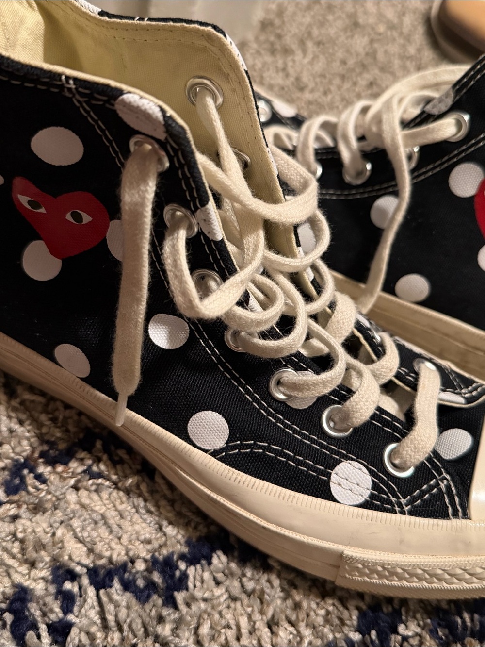 Kids Black Polka Dot High-Top Sneakers with Red Heart Accent